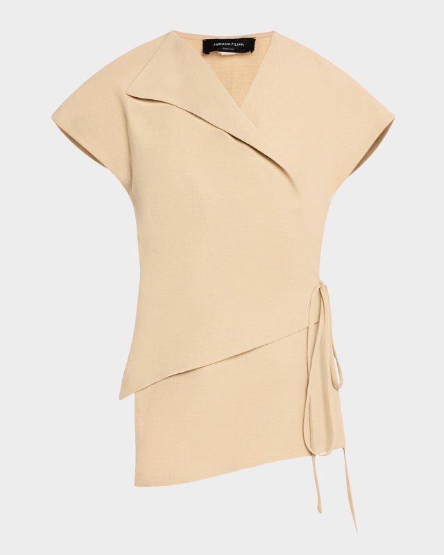 Asymmetric Viscose-Linen Wrap Top